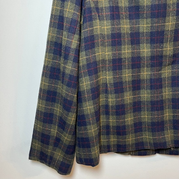 Vintage Wool Tartan Plaid Blazer Jacket Olive Green Blue Size 12 Academia Preppy - Picture 6 of 6